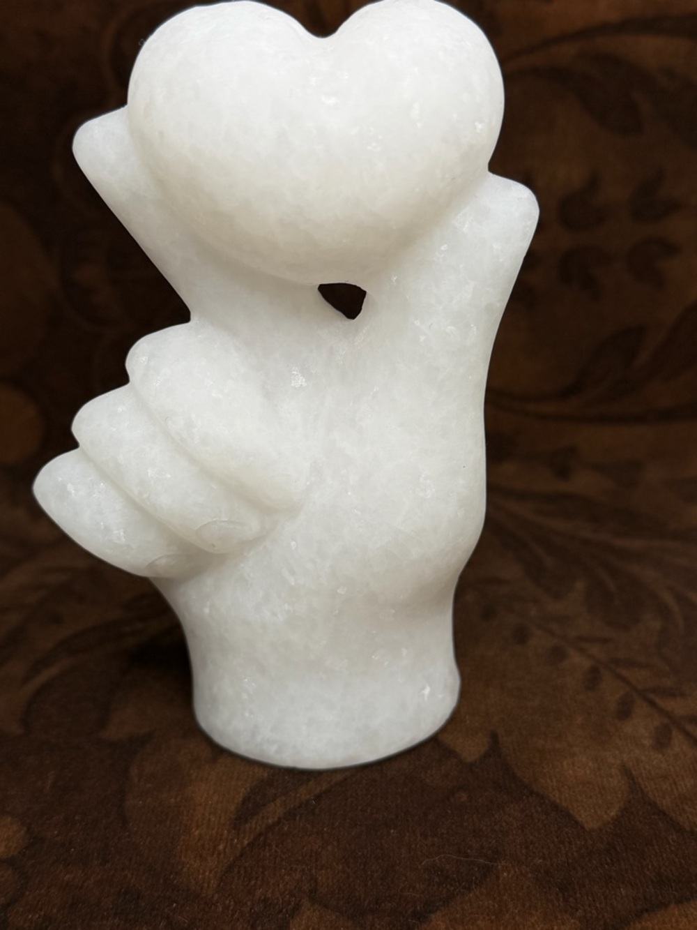 White Jade Marble Carved Heart Hand Sculpture - Picture 9 of 9